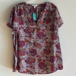 NWT Maurices Women's Multicolor Floral Blouse V-neck SZ 0X
